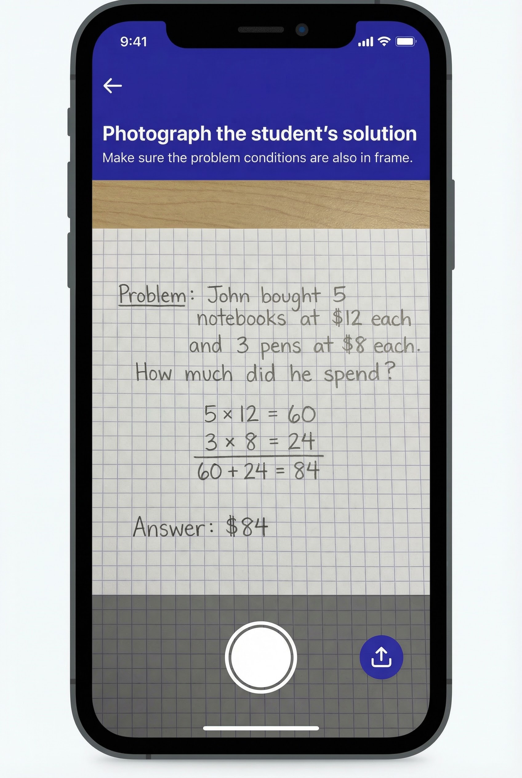 Photograph the problem and solution